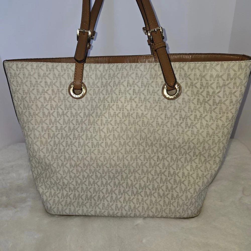 Michael Kors Jet Set Tote Bag Medium White and Brown